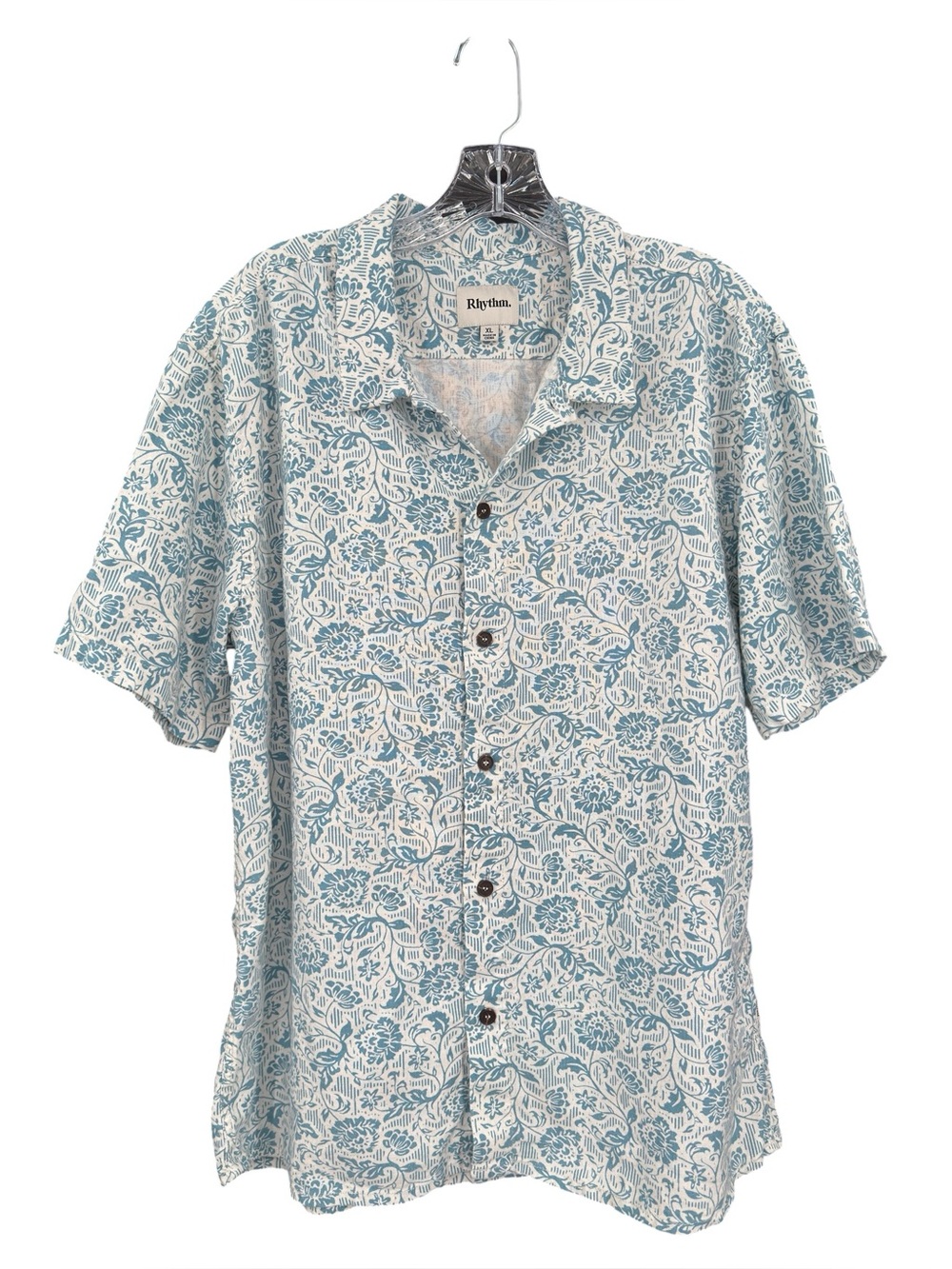 RHYTHM Men’s NAZARE Short Sleeve LinenRayon Blend Button Up Shirt Sz XL In Slate